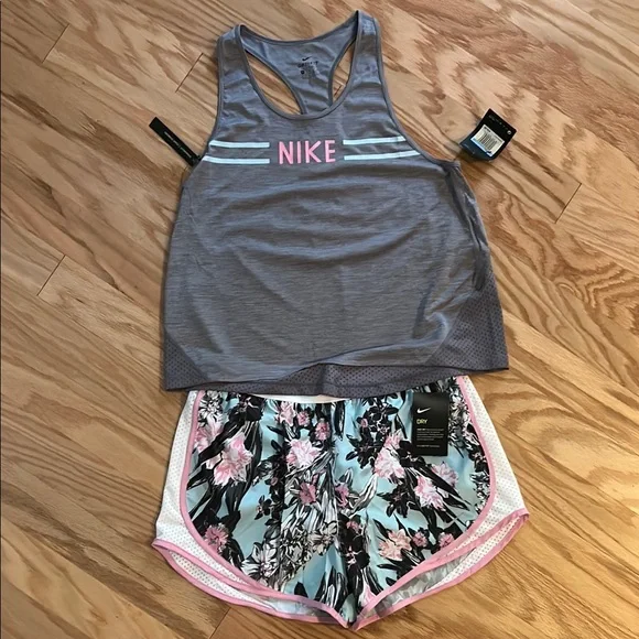 Nike Gray Tank and Floral Athletic Shorts Set NWT - Picture 1 of 1